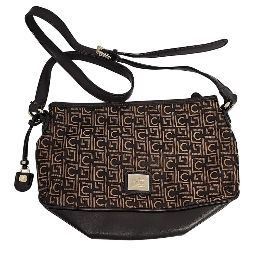 Liz Claiborne Vtg Chic Designer Crossbody Bag in Brown and Tan Adj Strap Zip Clo